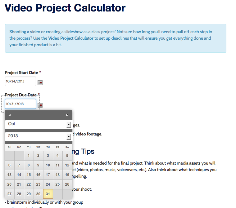 Video Project Calculator