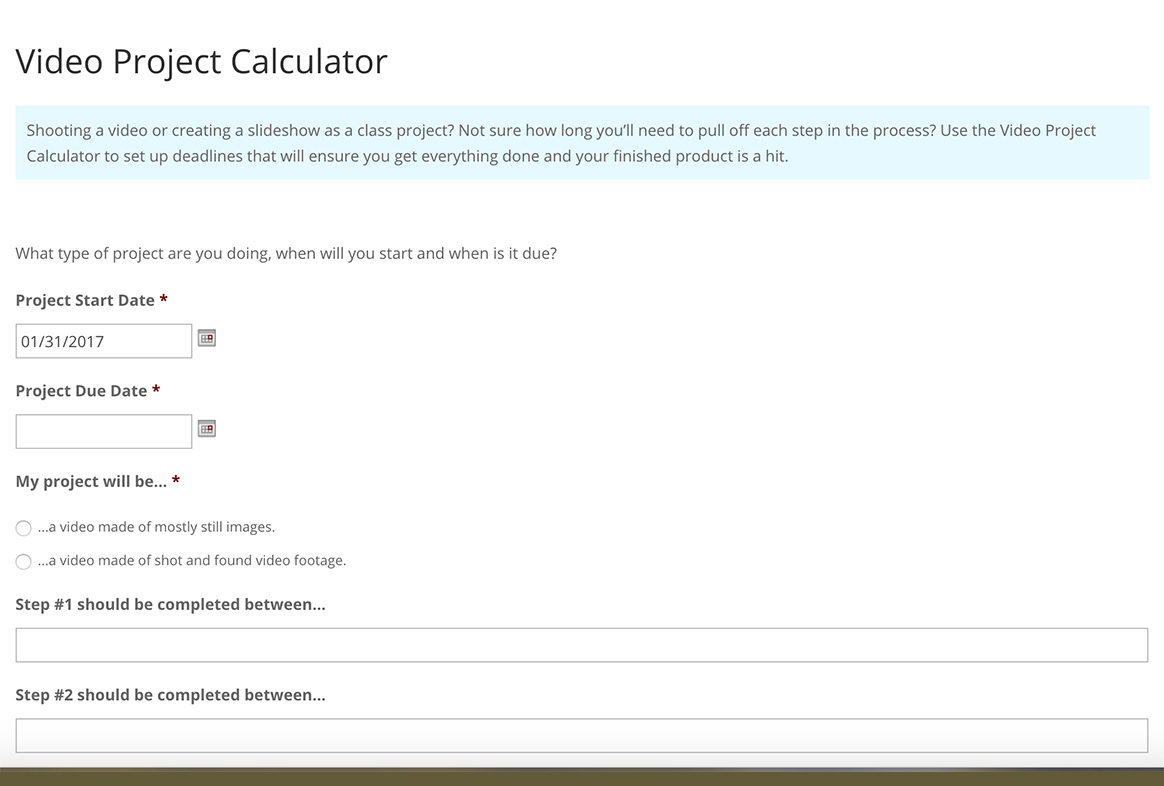 Video Project Calculator