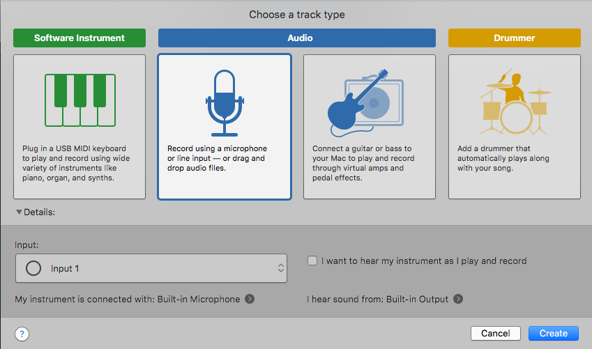 Track type selection.