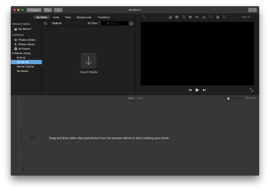 The project interface in iMovie.
