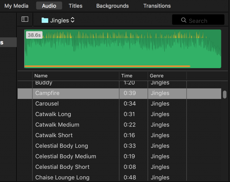 iMovie jingles effects options