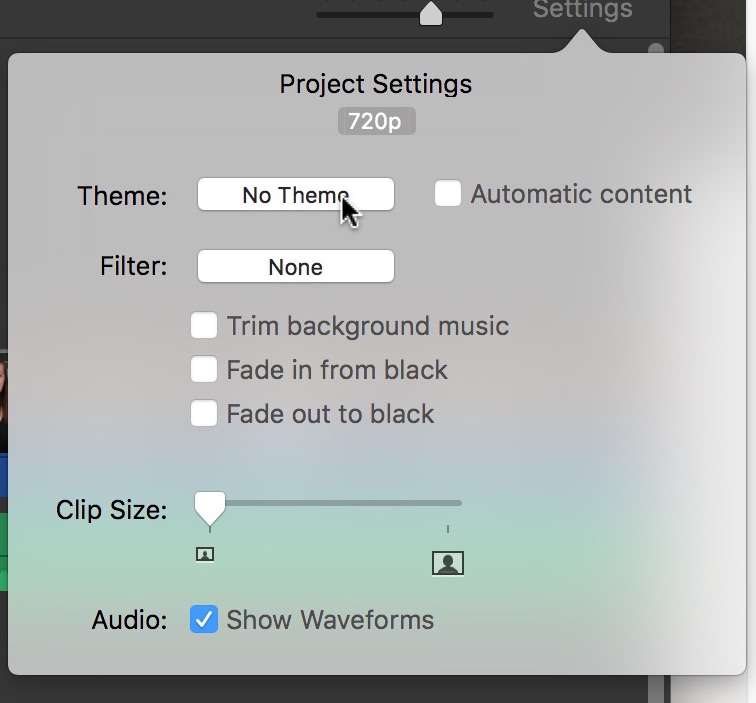 Project settings window