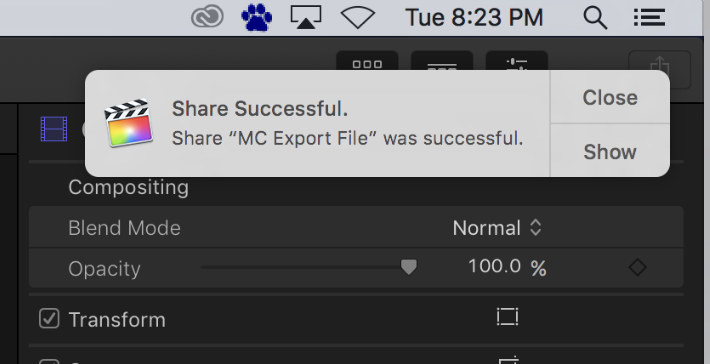 Share successful window