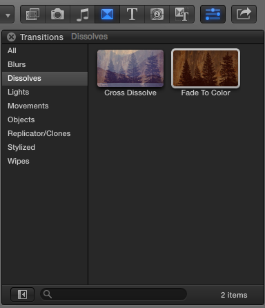 Transitions options