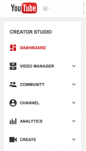 Creator Studio menu