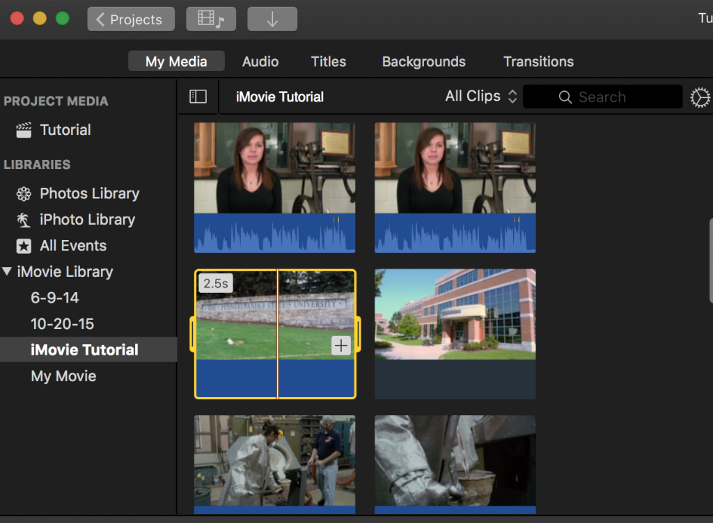 A selected video clip in the event library workspace.