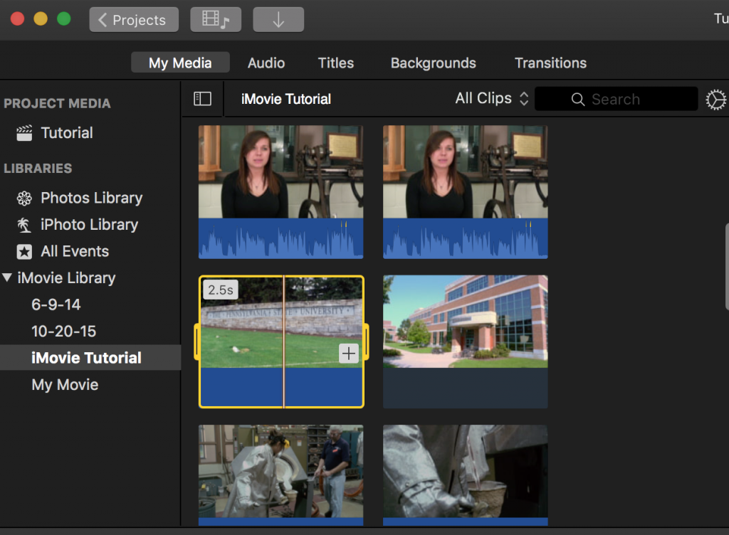 imovie 10.1.4 events sections