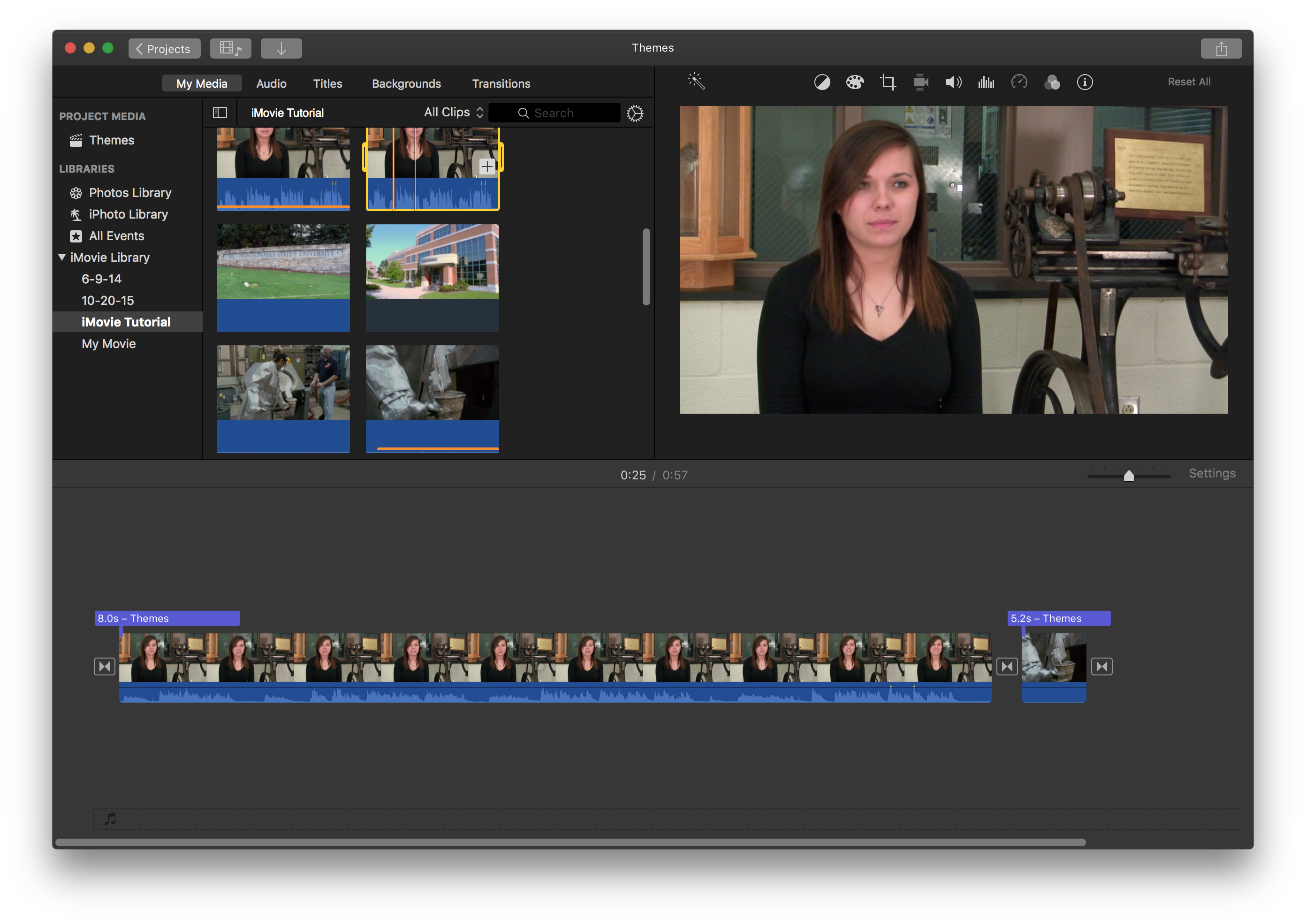 The project interface in iMovie.
