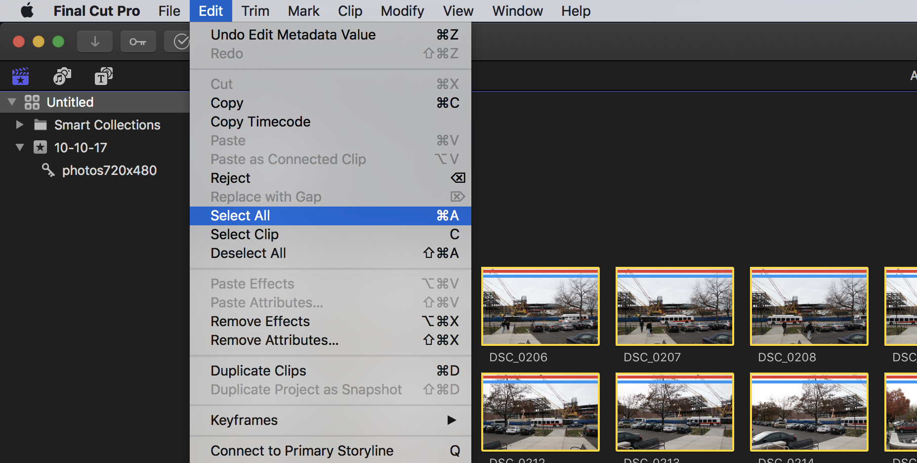 Choosing Select All from the Edit menu
