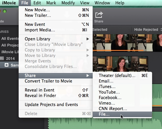 how do i export in imovie 10.1.2