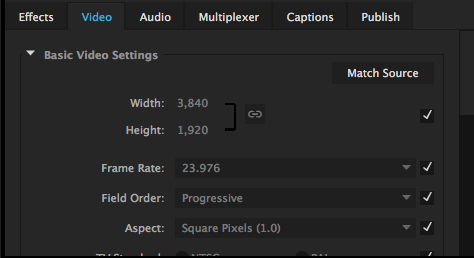 Video settings tab