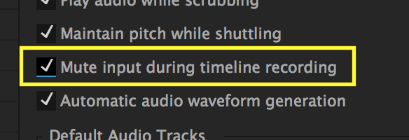 Mute input during timeline recording