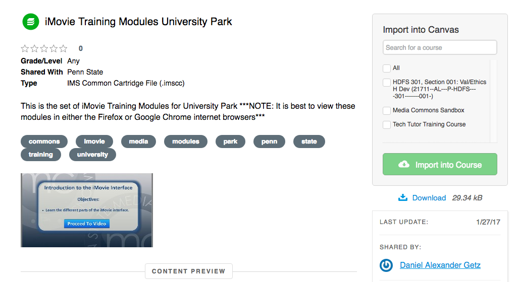 Module set information page