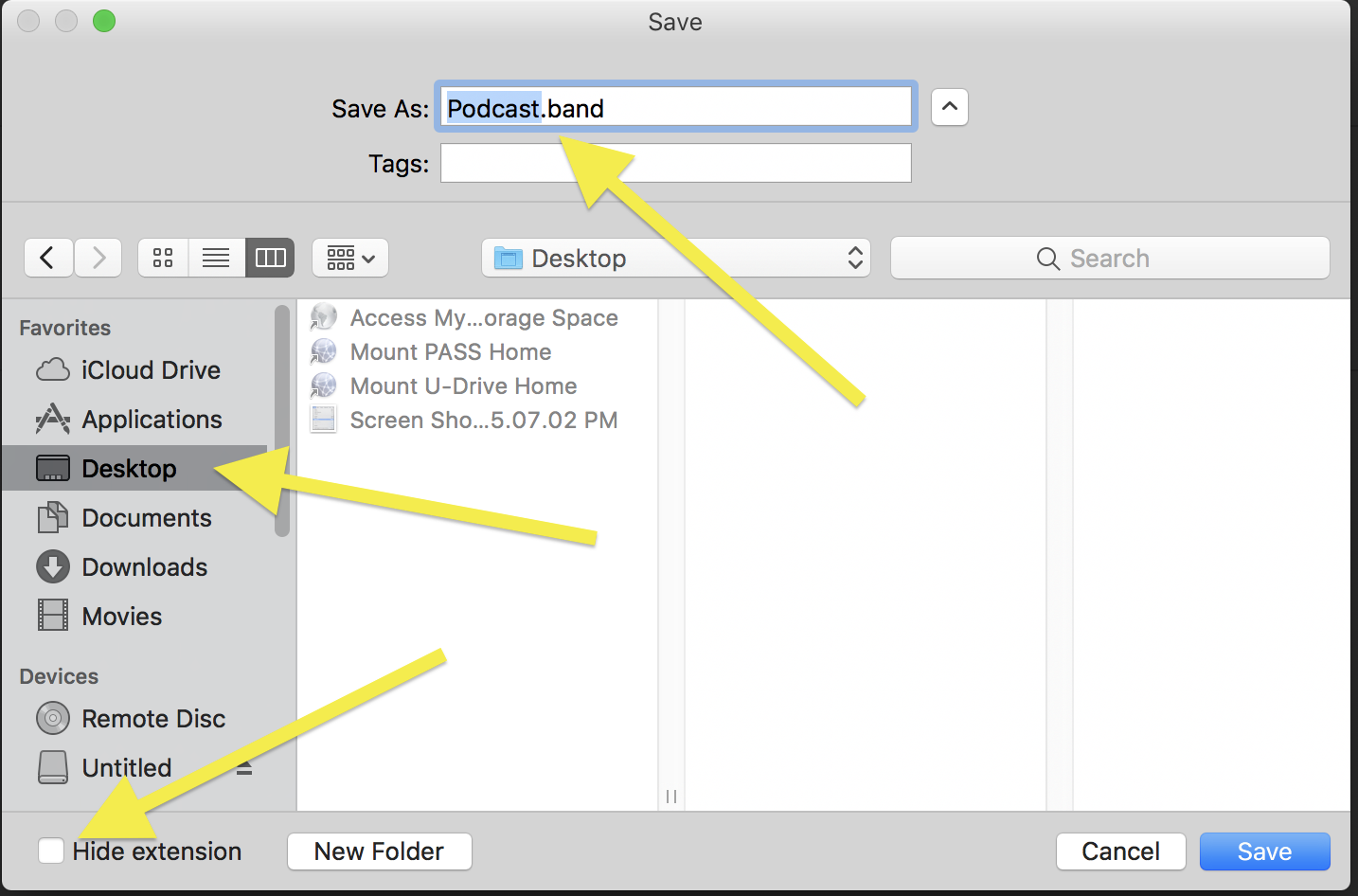 The Save window where you can name your project and select where to save it.