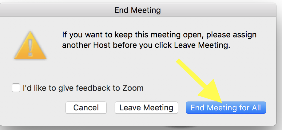 End Meeting confirmation pop up