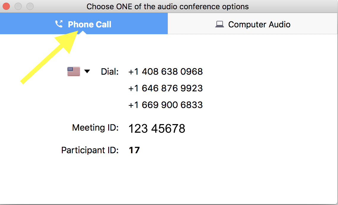 Zoom meeting dial-in numbers and meeting ID.