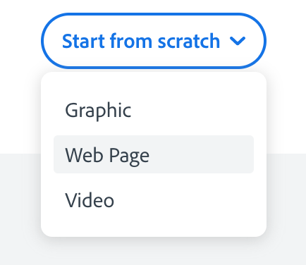 start from scratch button with Web page option selected