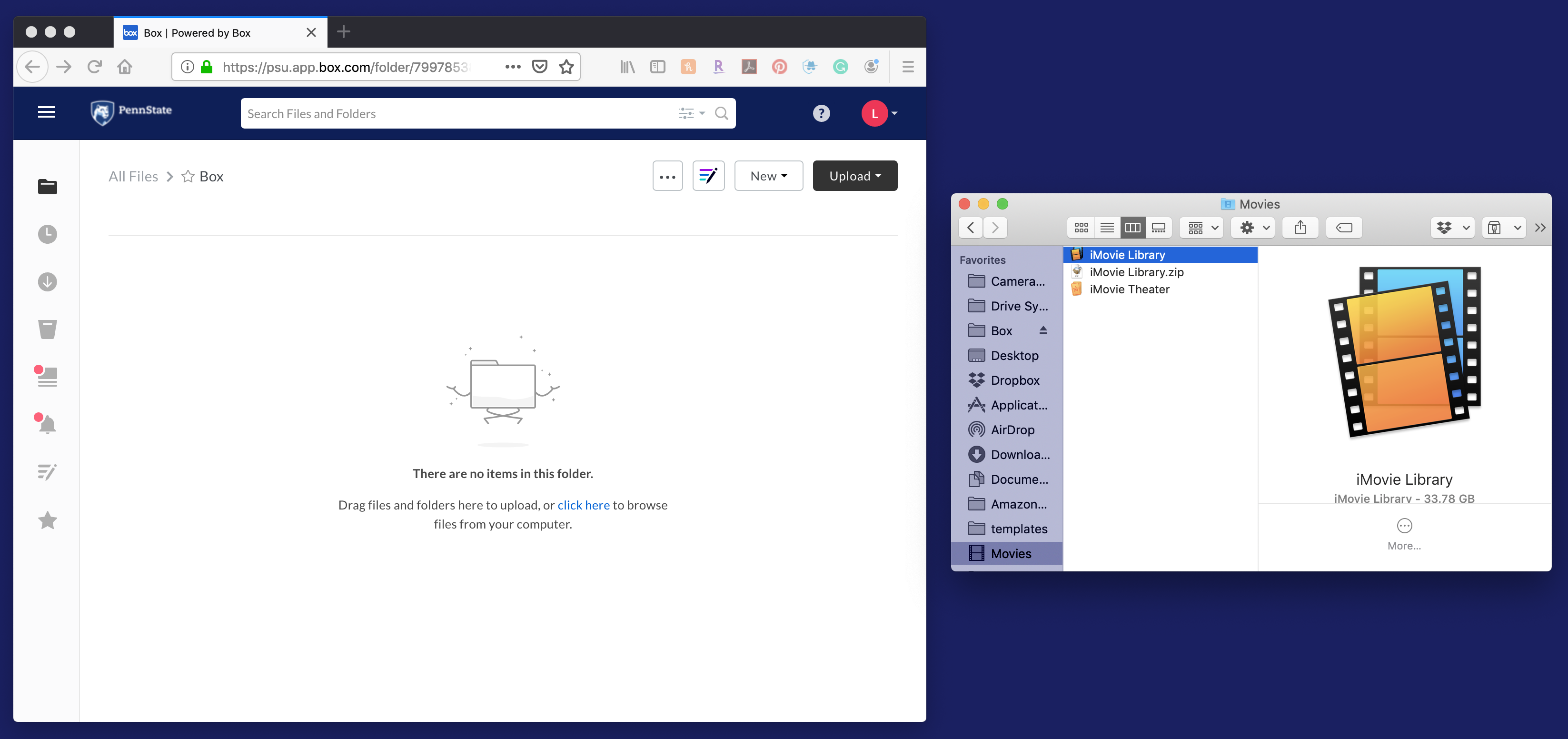 Web browser and Finder window side by side