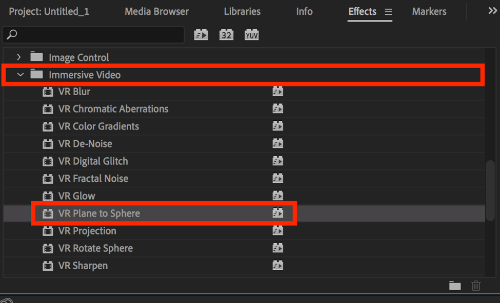 VR Plane to Sphere effect in the Immersive Video subfolder