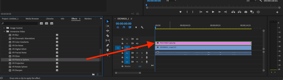 Dragging the effect to the 2D element