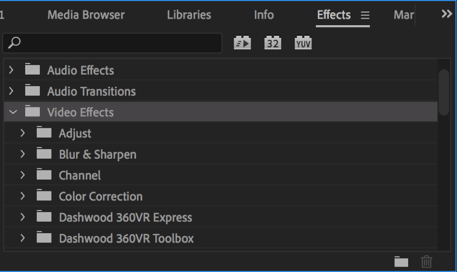 Video effects folder