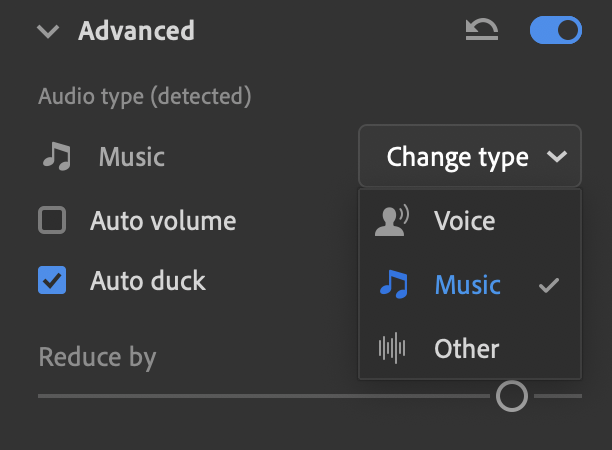Changing audio type
