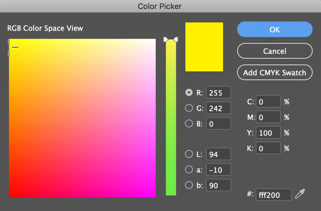 Color picker window rgb