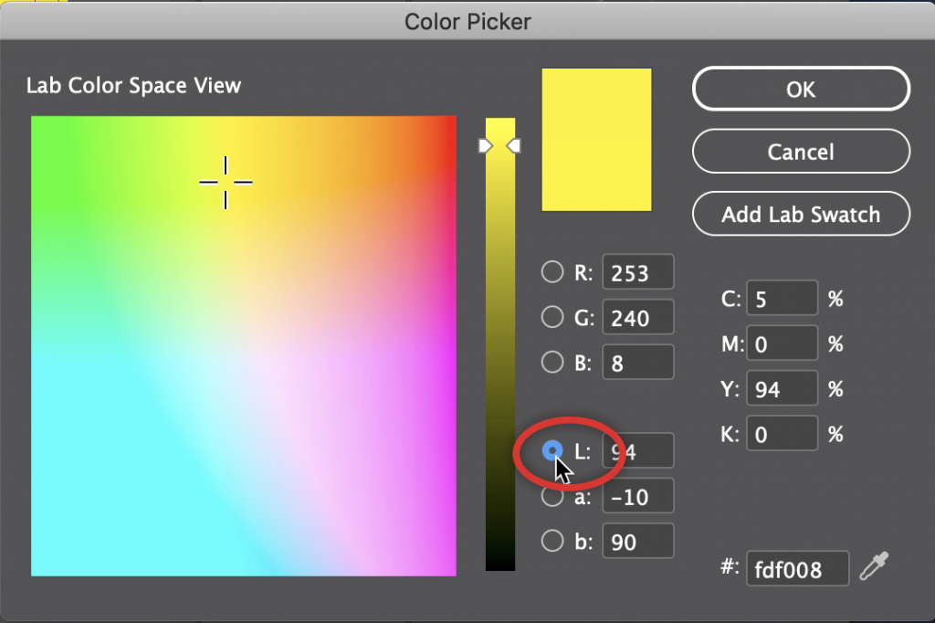 Lab color space view