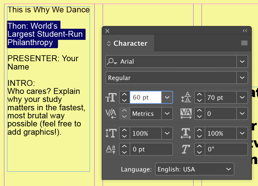 Font size field in character window