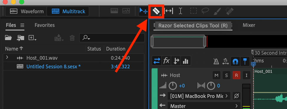 Selecting the blade tool