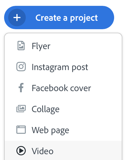 Select Create new project, then Video