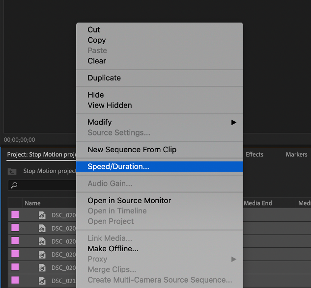 Selecting Speed/Duration