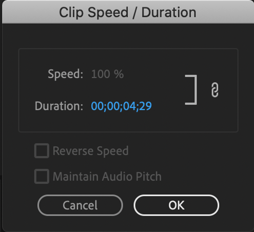 Clip speed/duration window