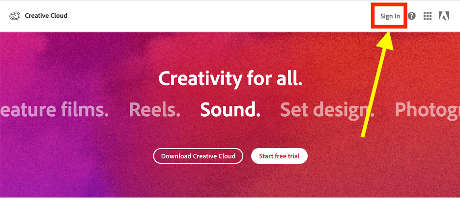 Creative Cloud homepage