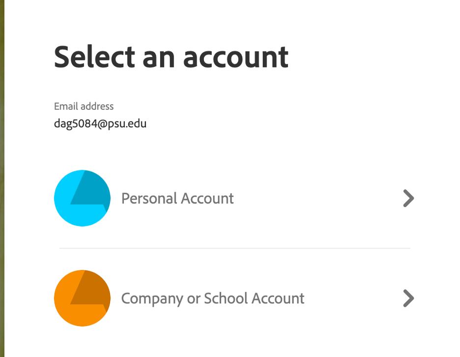 Select an Adobe account