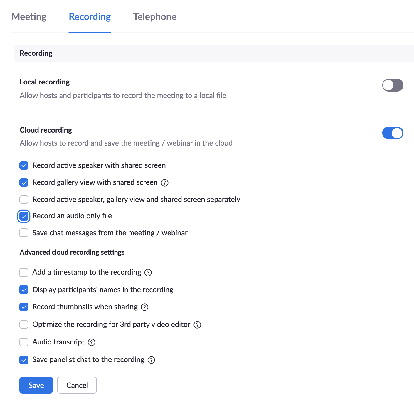 Zoom Recording Settings image