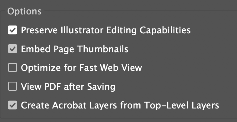 PDF setting options