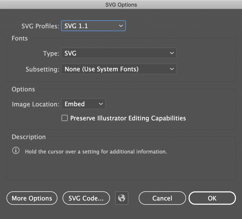 SVG settings