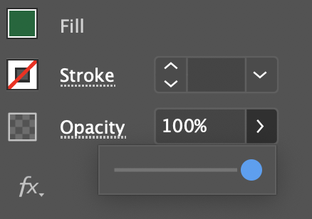 click arrow for opacity percentage to get slider
