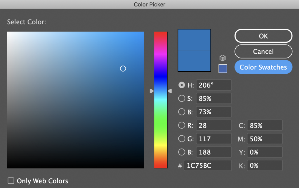 click swatch in color palette to open color picker