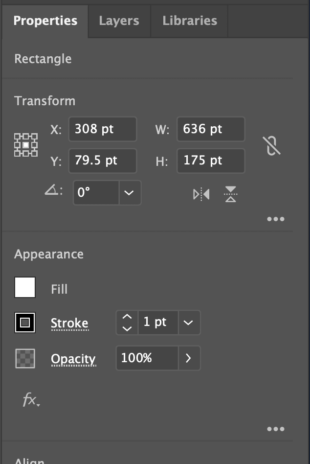 fill setting in properties panel