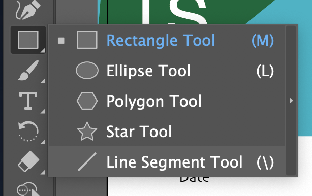 long click rectangle tool to access line tool