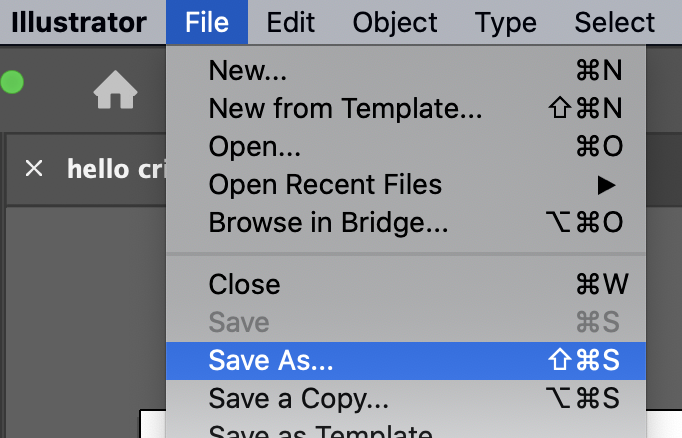 save as from file menu