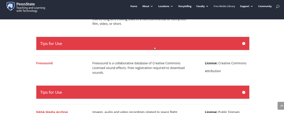 Freesound listing in the Free Media library