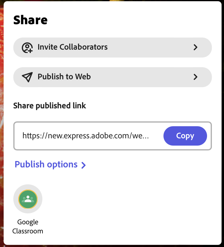 Share URL window