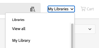 adobe-stock-find-my-library Screenshot of the navigation bar to find your library in Adobe Stock.